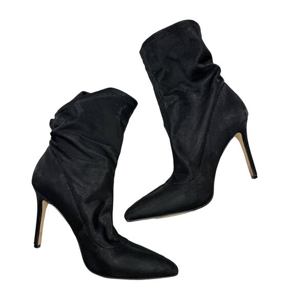 JEWEL Badgley Mischka | Ronnie Black Shimmer Fabric Slouchy Evening Dress Boots - Picture 2 of 11